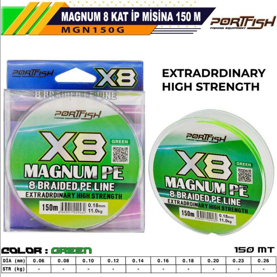 Portfısh Magnum 150 Mm  X8 İp-Örgü Misine