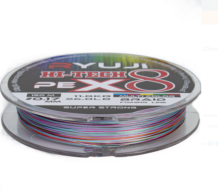 Ryuji Hi-Tech X8 150m 0.13mm Multi Color İp Misina | 8 Kat Örgü PE Misina