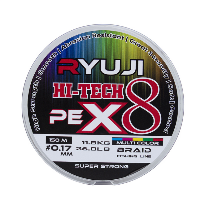 Ryuji Hi-Tech X8 150m 0.13mm Multi Color İp Misina | 8 Kat Örgü PE Misina