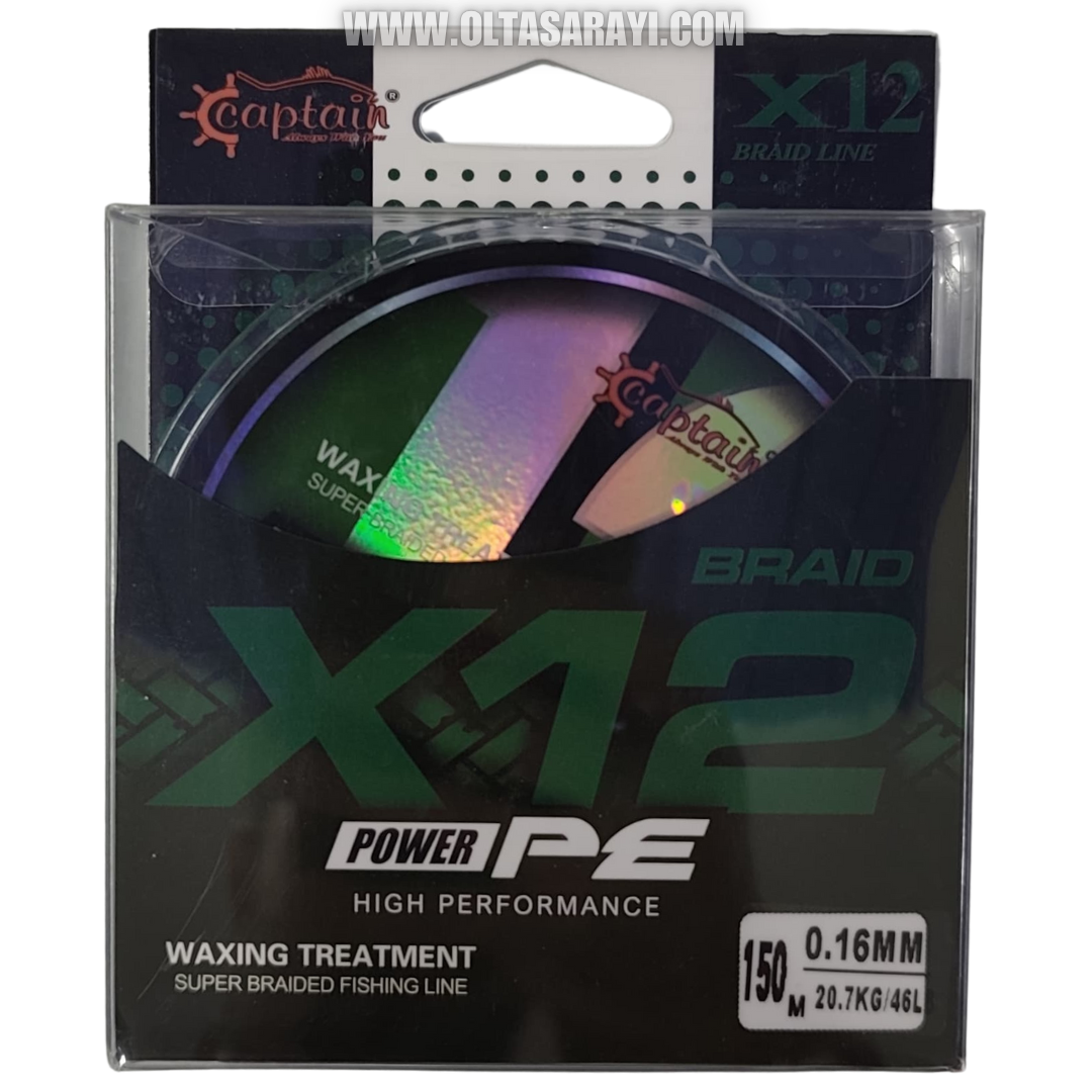 Captain X12 Power PE 12 Örgü Spin İp Misina 150mt Dark Green