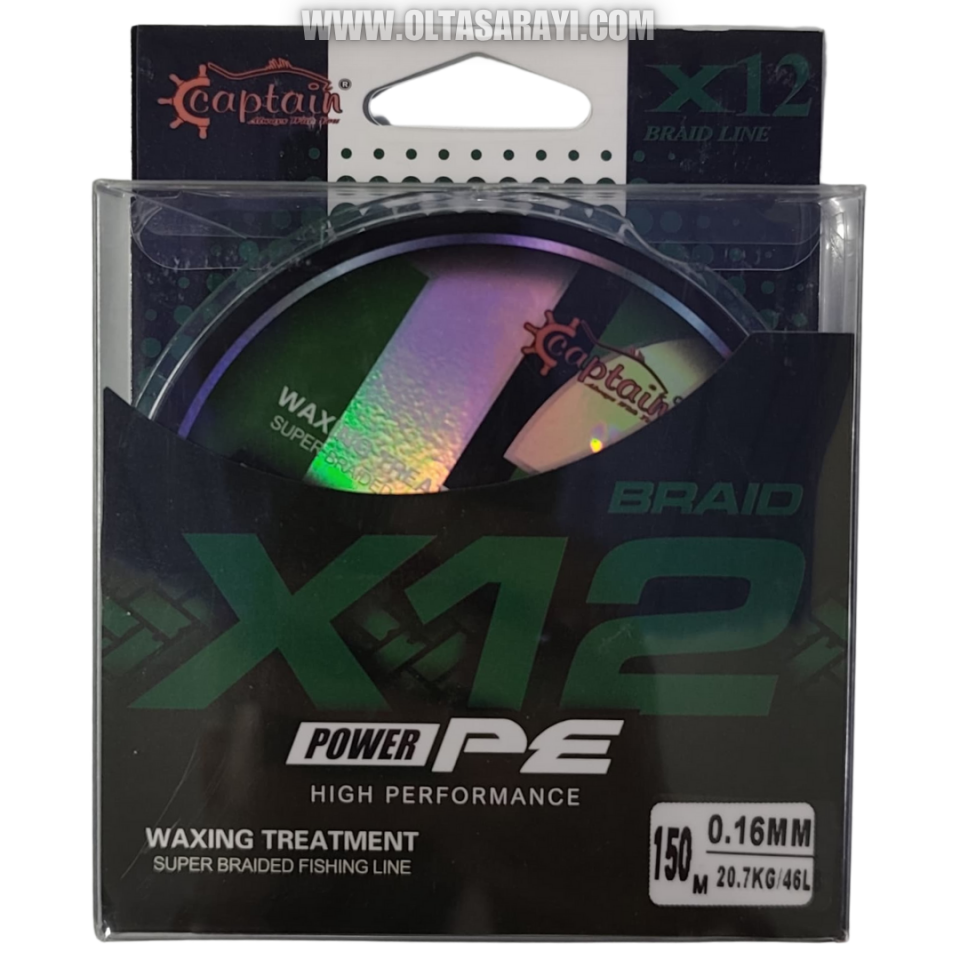 Captain X12 Power PE 12 Örgü Spin İp Misina 150mt Dark Green