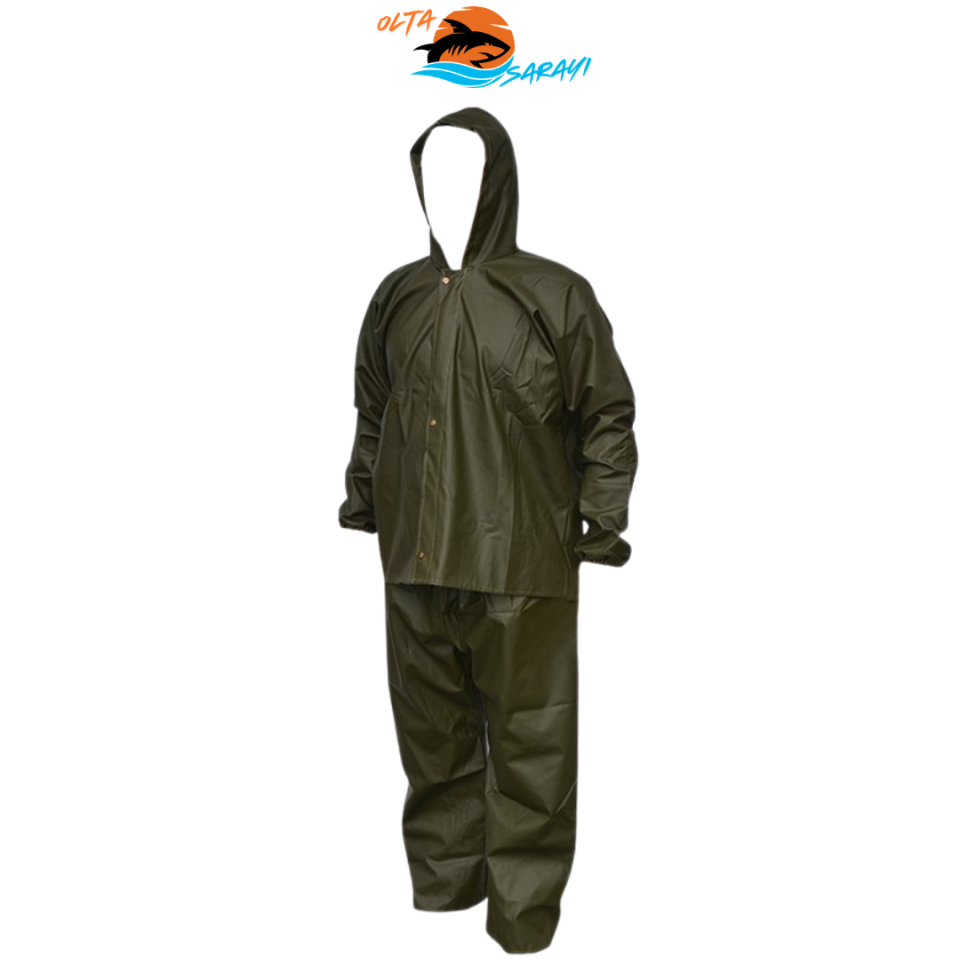 Captain Balıkçı Yağmurluk Alt Üst Takım 45 Micron Haki | %100 Su Geçirmez
